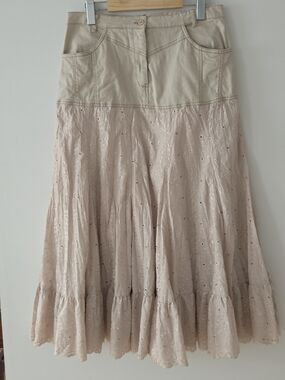 Vintage Marie Claire Two-Tone Lace Maxi Skirt in Beige and Really Light Blush